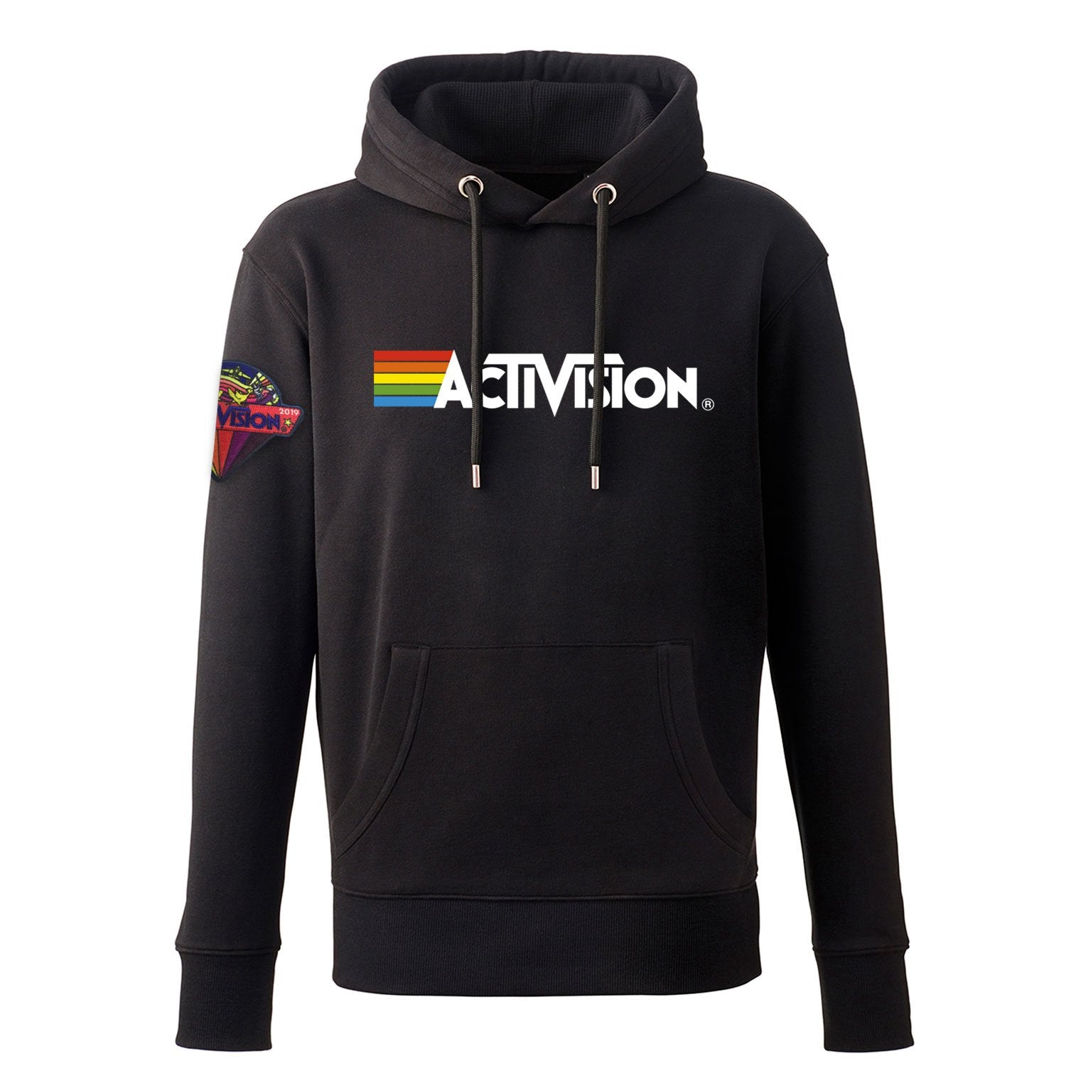 Activision Patch Logo Men's Hoody, Black Pullover in Unisex Fit with Kangaroo Pocket