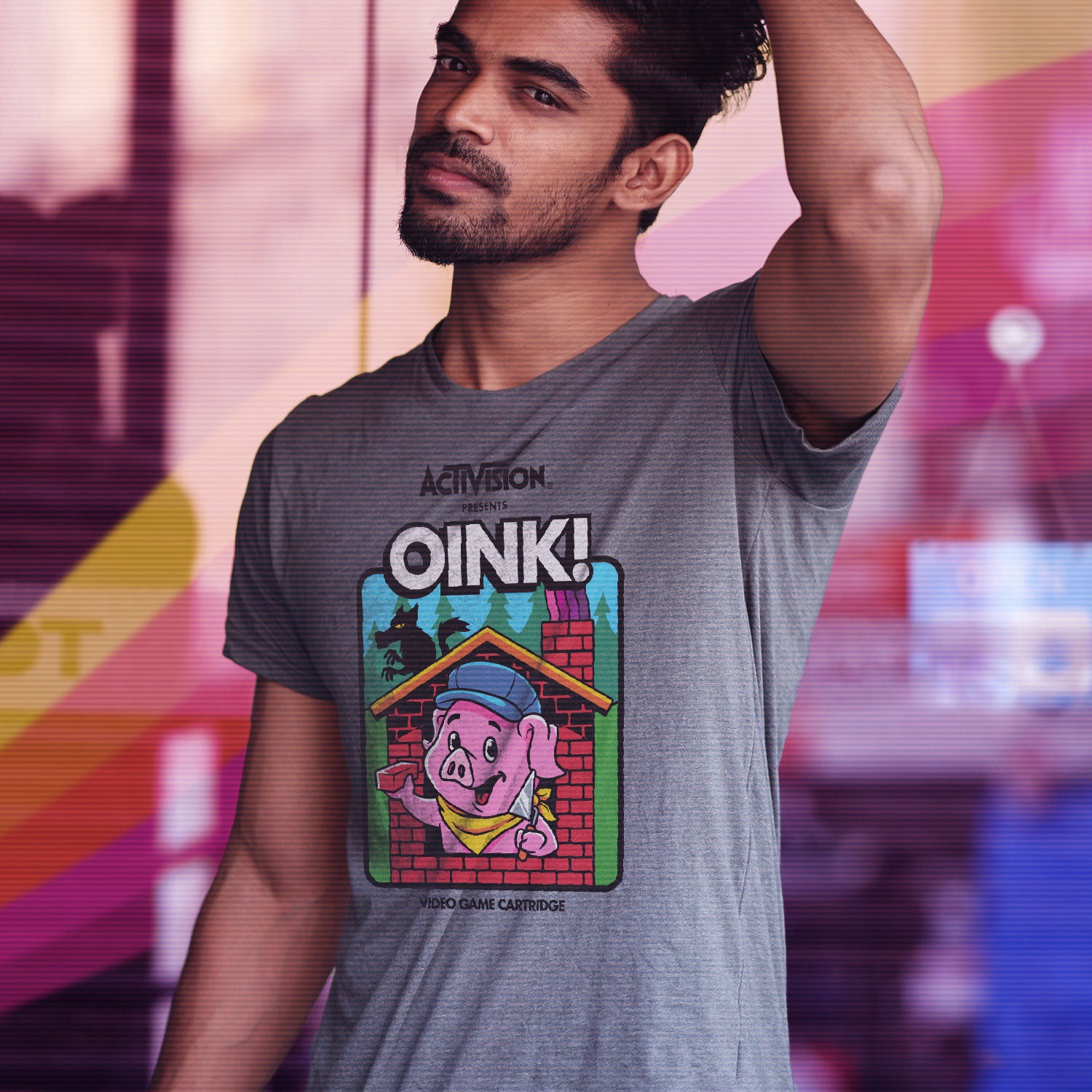 Oink! Activision Men's T-shirt in Grey Casual Style Fit