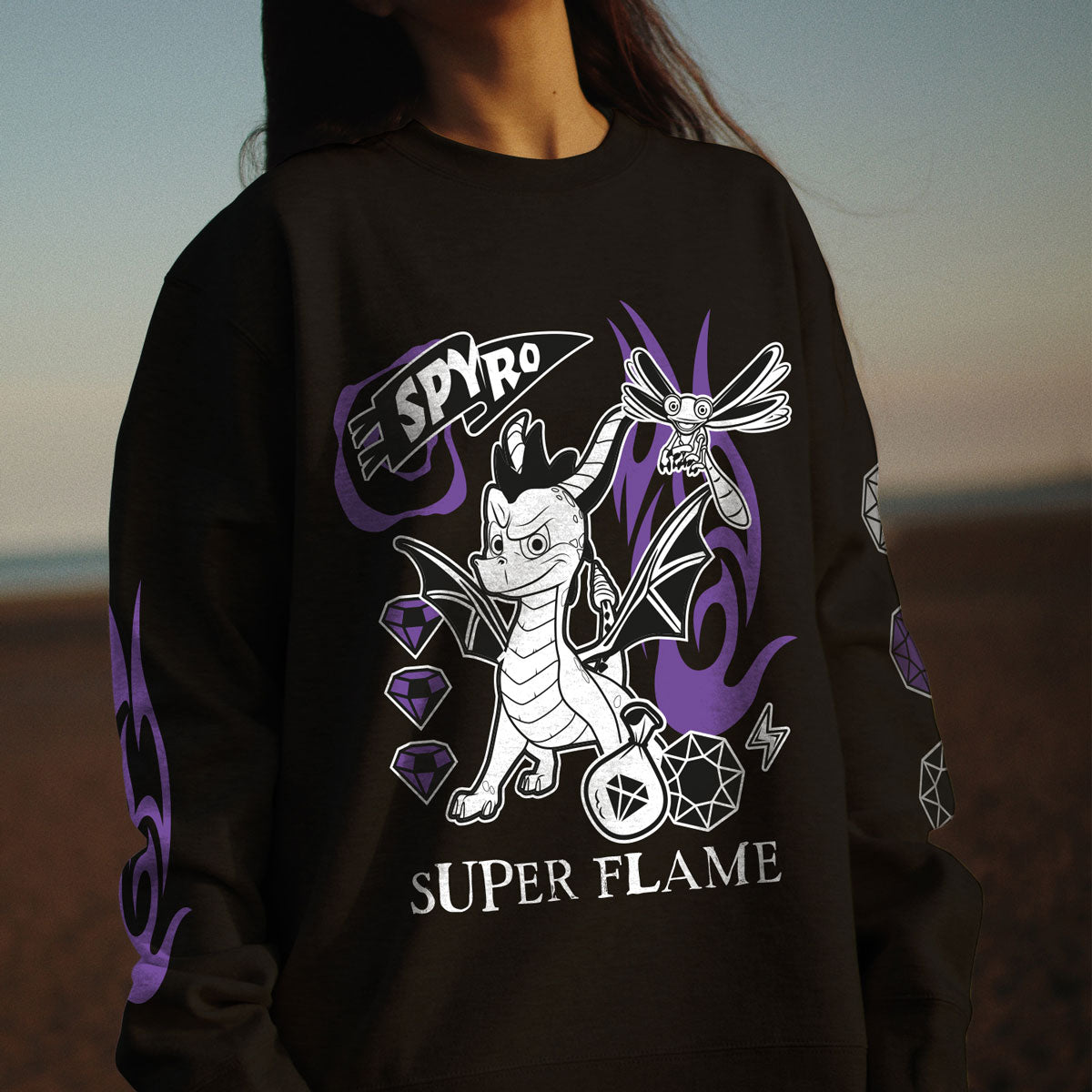 Spyro the Dragon Super Flame Sweatwhirt with Sleeve Prints