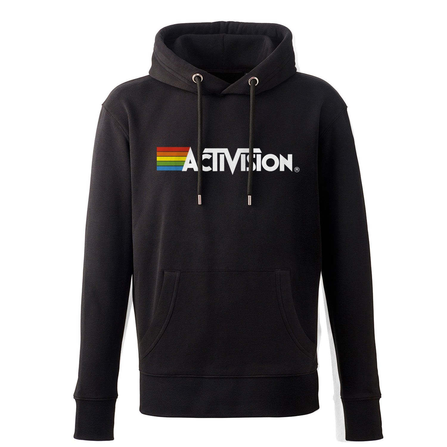 Activision Logo Men's Hoody, Black Pullover in Unisex Fit with Kangaroo Pocket