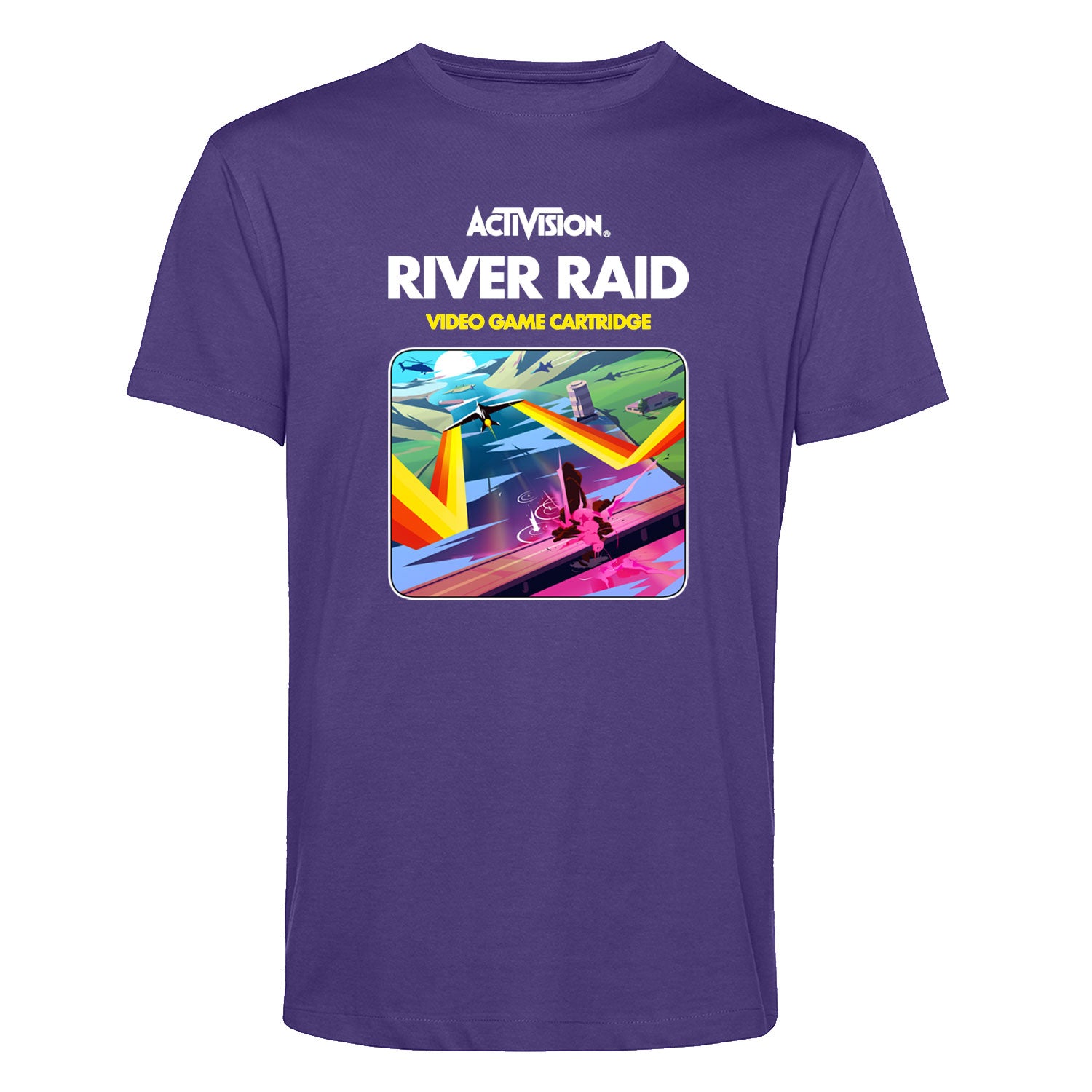 River Raid Purple Men's T-Shirt, Atari Cartridge Artwork on Unisex Fit Tee