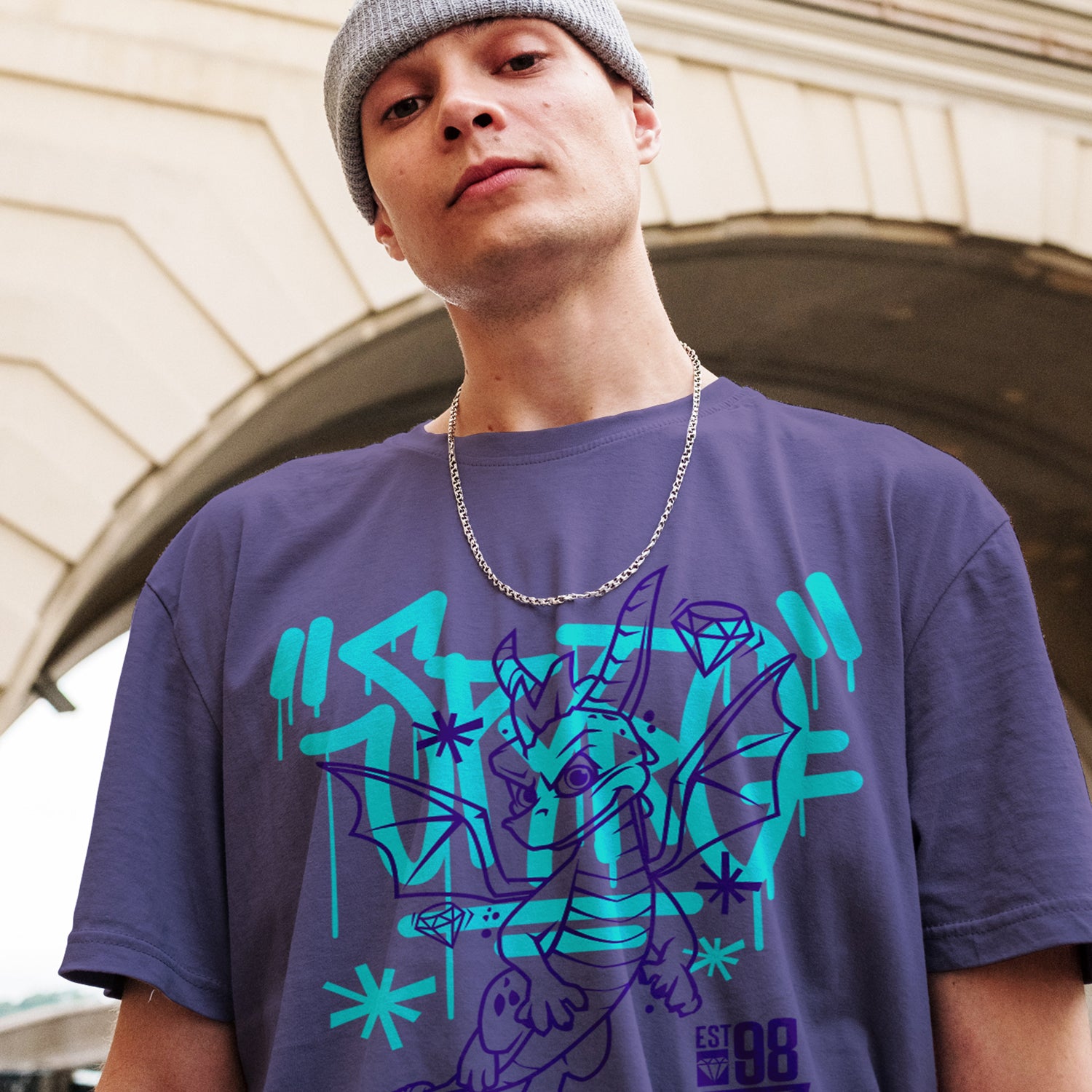 Spyro Street Art Unisex T-Shirt, Casual Fit Purple Crew Neck